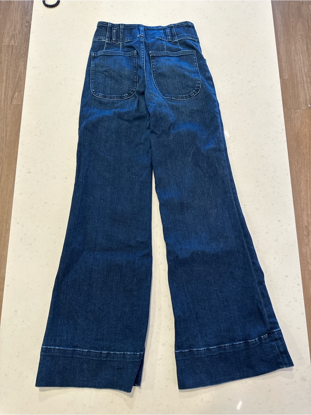 Anthropologie Maeve Sailor Wide Leg Jeans Size 25P Dark Wash Flare Mid Rise - Picture 4 of 5